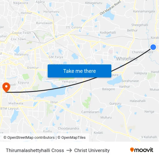 Thirumalashettyhalli Cross to Christ University map