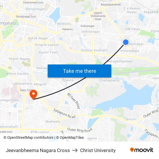 Jeevanbheema Nagara Cross to Christ University map