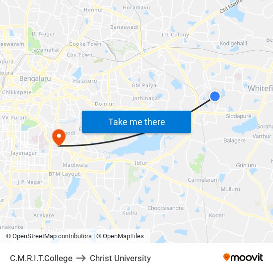 C.M.R.I.T.College to Christ University map