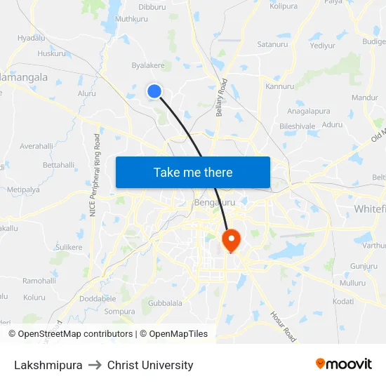 Lakshmipura to Christ University map