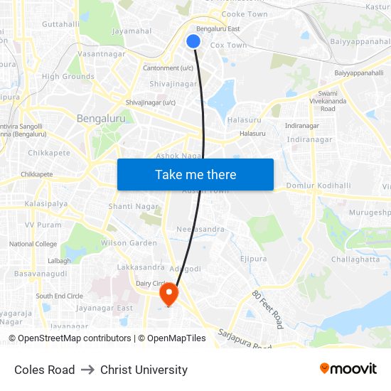 Coles Road to Christ University map