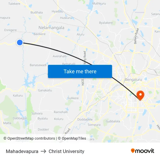 Mahadevapura to Christ University map