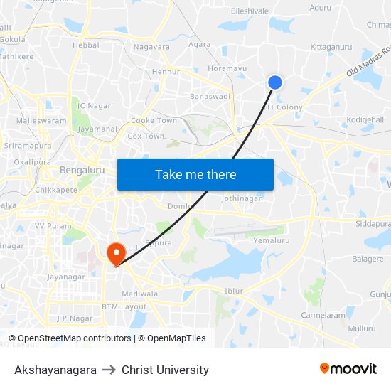 Akshayanagara to Christ University map