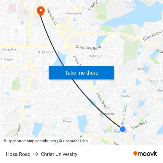 Hosa Road to Christ University map