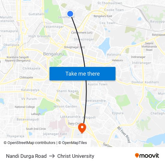 Nandi Durga Road to Christ University map