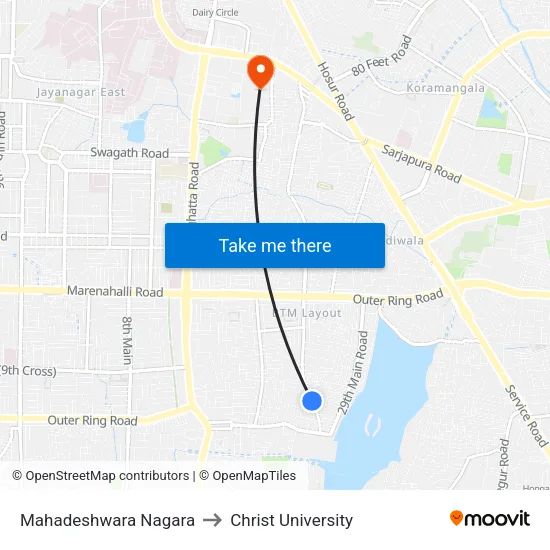 Mahadeshwara Nagara to Christ University map