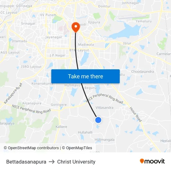 Bettadasanapura to Christ University map