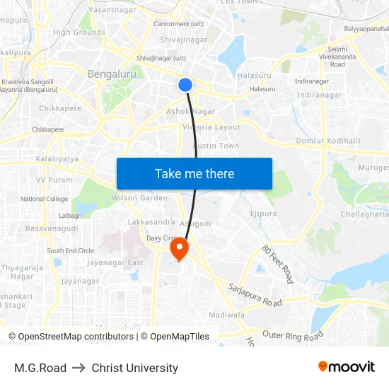 M.G.Road to Christ University map