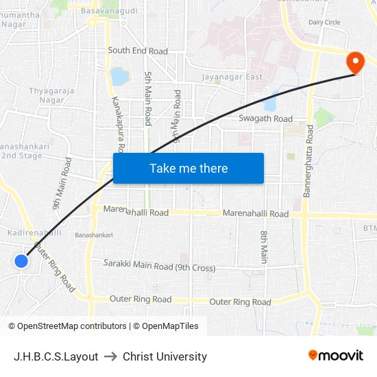 J.H.B.C.S.Layout to Christ University map