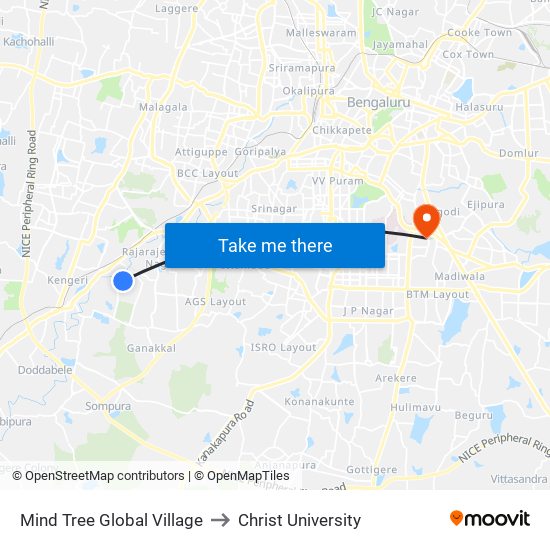 Mind Tree Global Village to Christ University map