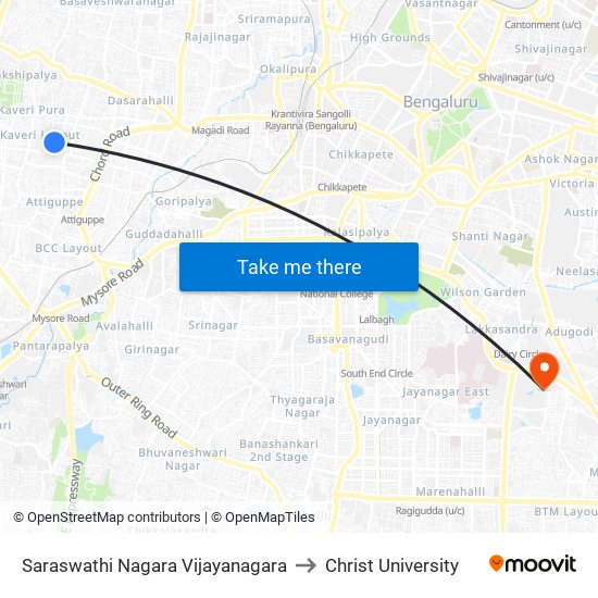 Saraswathi Nagara Vijayanagara to Christ University map