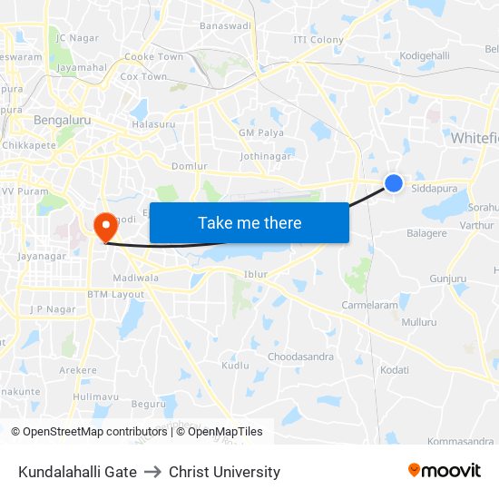 Kundalahalli Gate to Christ University map