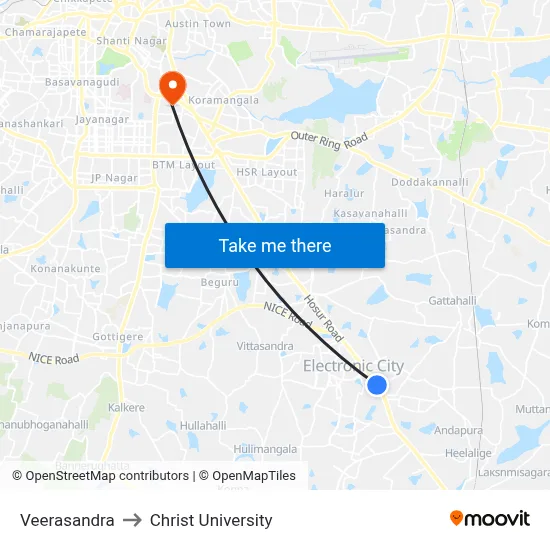 Veerasandra to Christ University map