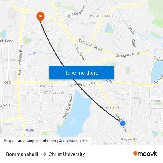 Bommanahalli to Christ University map