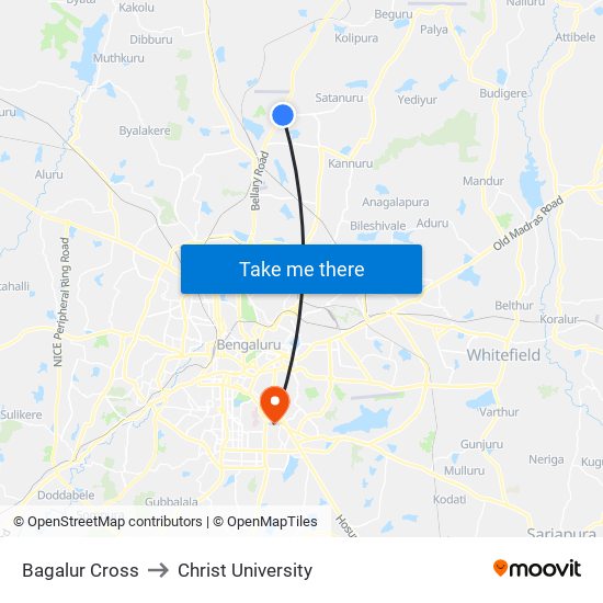 Bagalur Cross to Christ University map