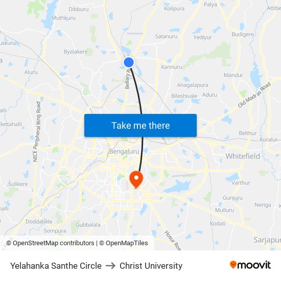 Yelahanka Santhe Circle to Christ University map