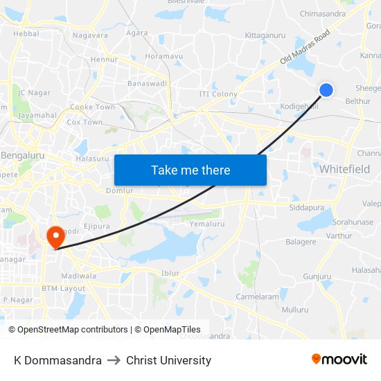 K Dommasandra to Christ University map