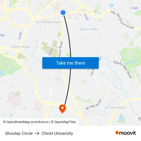 Shoolay Circle to Christ University map