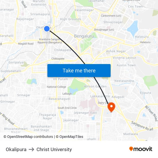 Okalipura to Christ University map