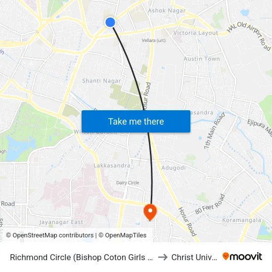 Richmond Circle (Bishop Coton Girls High School) to Christ University map