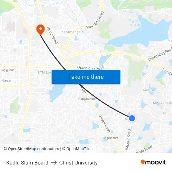 Kudlu Slum Board to Christ University map