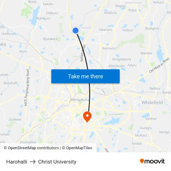 Harohalli to Christ University map