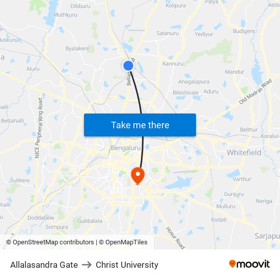 Allalasandra Gate to Christ University map