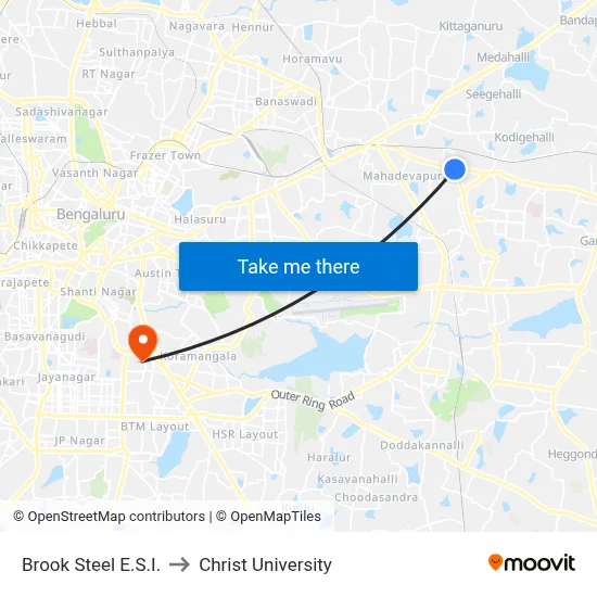 Brook Steel E.S.I. to Christ University map