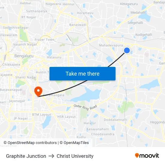 Graphite Junction to Christ University map