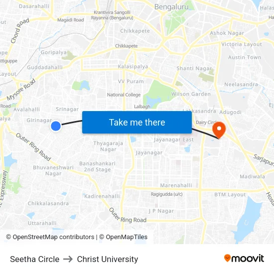Seetha Circle to Christ University map