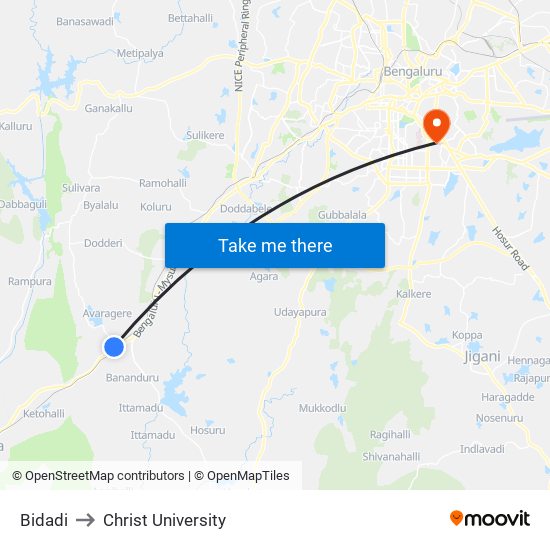 Bidadi to Christ University map