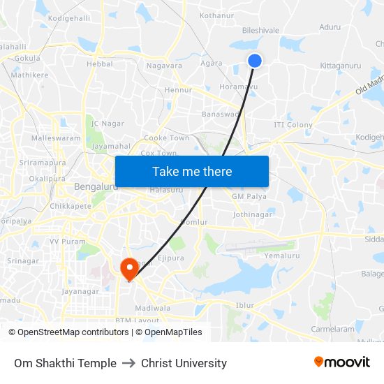 Om Shakthi Temple to Christ University map