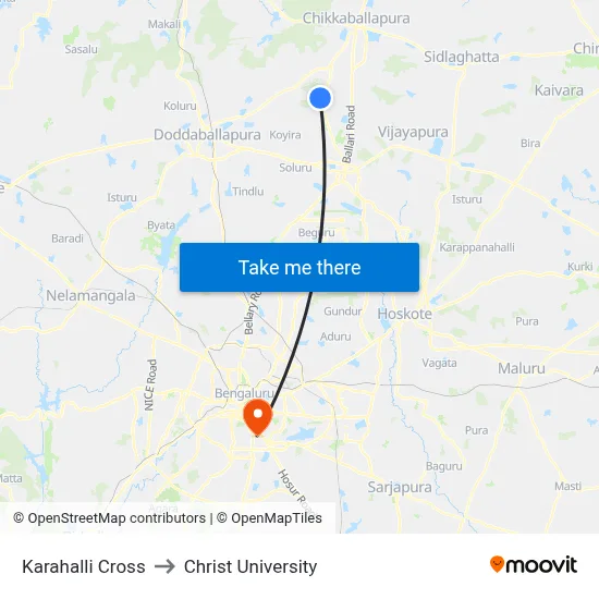 Karahalli Cross to Christ University map