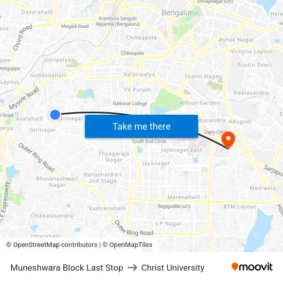 Muneshwara Block Last Stop to Christ University map