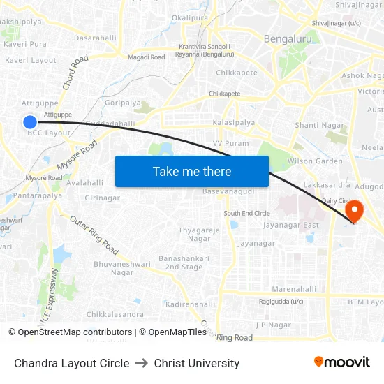 Chandra Layout Circle to Christ University map