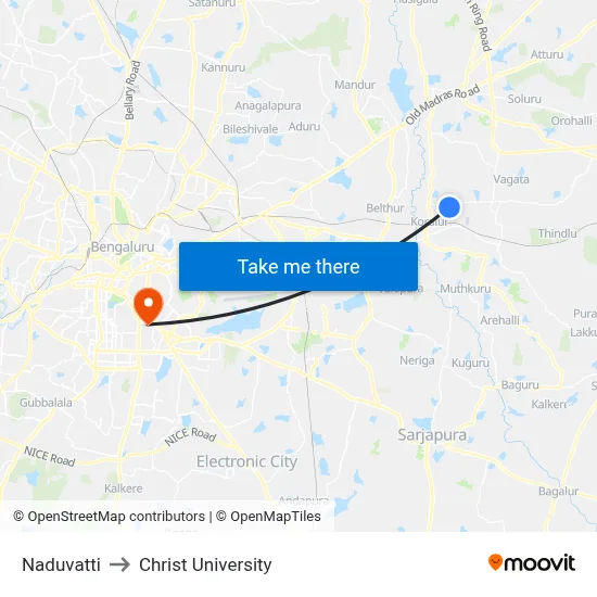 Naduvatti to Christ University map