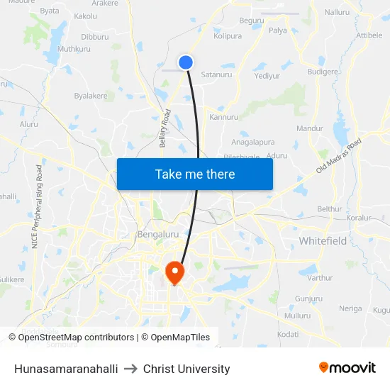 Hunasamaranahalli to Christ University map