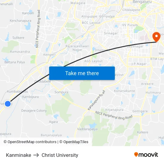 Kanminake to Christ University map