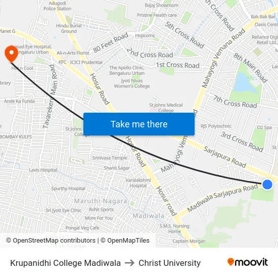 Krupanidhi College Madiwala to Christ University map