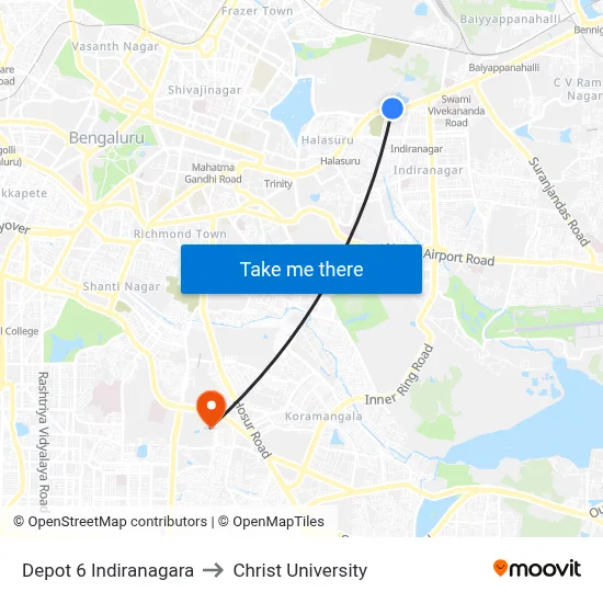 Depot 6 Indiranagara to Christ University map