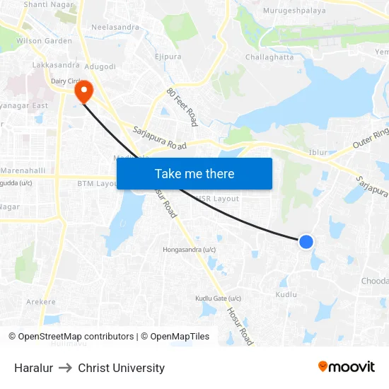 Haralur to Christ University map