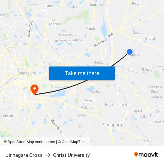 Jinnagara Cross to Christ University map