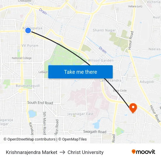 Krishnarajendra Market to Christ University map
