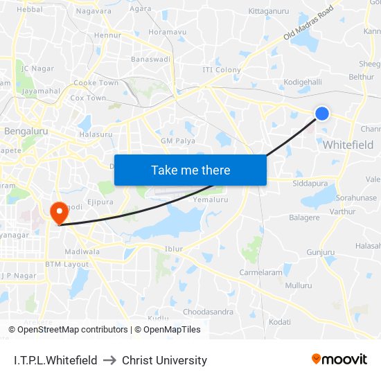 I.T.P.L.Whitefield to Christ University map