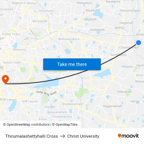 Thirumalashettyhalli Cross to Christ University map