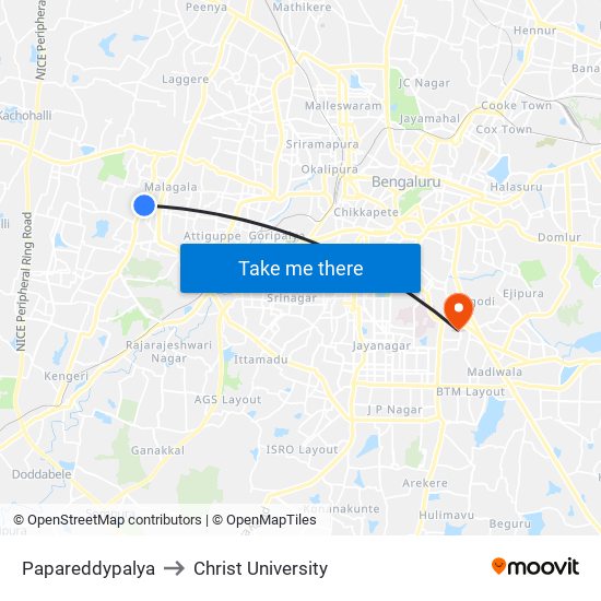 Papareddypalya to Christ University map