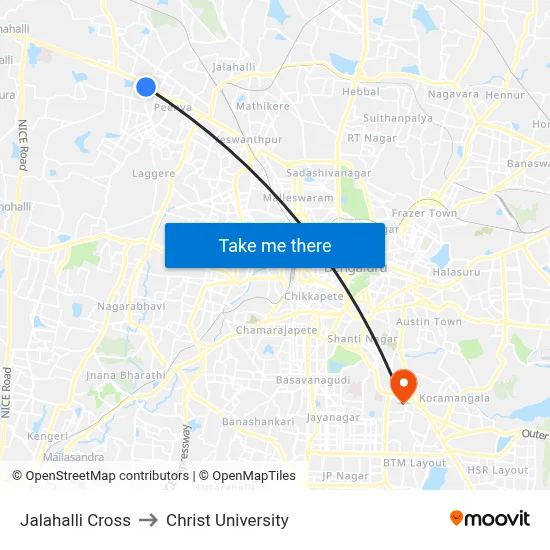 Jalahalli Cross to Christ University map