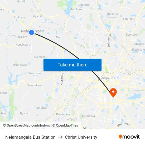 Nelamangala Bus Station to Christ University map