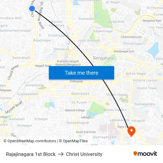 Rajajinagara 1st Block to Christ University map