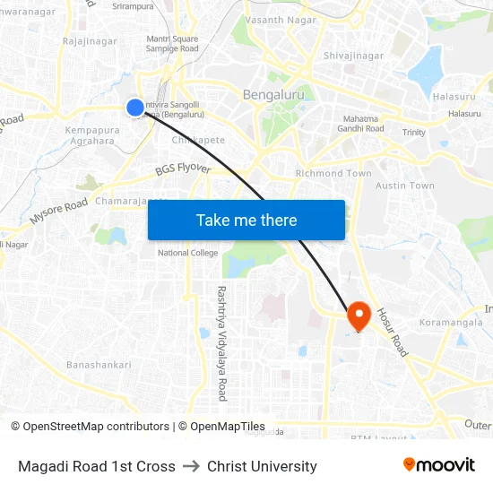 Magadi Road 1st Cross to Christ University map